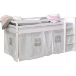 D�coshop26 - lit mezzanine 90x200cm avec �chelle en bois blanc avec tissu gris �toile lit06183
