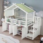 Lit mezzanine 90x200cm, lit enfant avec porte de sécurité, 1 armoire et 2 classeurs, 3 tiroirs de rangement, ... Lit mezzanine 90x200cm, lit enfant avec porte de sécurité, 1 armoire et 2 classeurs, 3 tiroirs de rangement, ...