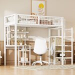 Lit mezzanine 90x200cm - lit enfnat avec chelle de scurit, armoire  structure en fer et table d'ordinateur ...