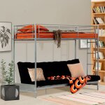 Lit mezzanine avec banquette convertible sans matelas - style industriel métal gris - sommiers inclus ... Lit mezzanine avec banquette convertible sans matelas - style industriel métal gris - sommiers inclus ...