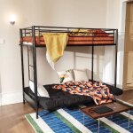 Lit mezzanine avec banquette convertible sans matelas - style industriel métal noire - sommiers inclus ... Lit mezzanine avec banquette convertible sans matelas - style industriel métal noire - sommiers inclus ...