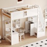 Lit mezzanine en bois massif 90 x 200 cm, porte de sécurité unique avec fenêtre, Échelle de sécurité ... Lit mezzanine en bois massif 90 x 200 cm, porte de sécurité unique avec fenêtre, Échelle de sécurité ...