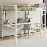 Lit mezzanine avec bureau, lit mezzanine 140x200 cm, lit mezzanine ados avec 4 �tag�res et biblioth�que, ...