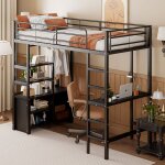Lit mezzanine avec bureau, lit mezzanine ados, lit mezzanine 90x200 cm avec prise et usb, placard de ...