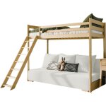 Kids literie - lit mezzanine et canape safino 90 x 200 / 140 x 200 pin - blanc