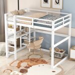 Lit mezzanine enfant 140 x 200 cm avec bureau + �tag�re de rangement, pin, antichute, sans matelas, pin, ...