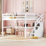 Wishdor - lit mezzanine avec bureau, lit mezzanine enfant 140x200 cm avec tiroirs de rangement, cadre ...