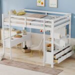 Lit mezzanine enfants 140 x 200cm avec tiroirs de rangement, lit superpose 2 places avec bureau sous ...