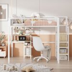Modernluxe - lit mezzanine enfant 140x200 cm avec structure en fer - avec chelle de rangement?une penderie ...
