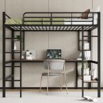 Lit mezzanine enfant 140x200cm, avec bureau et 4 petites étagères, 1 cloison pour rangement, escalier, ... Lit mezzanine enfant 140x200cm, avec bureau et 4 petites étagères, 1 cloison pour rangement, escalier, ...