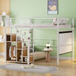 Modernluxe - lit mezzanine pour enfant 140x200cm - avec chelle de scurit et rangements - blanc