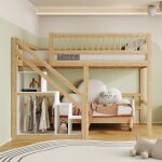 Lit mezzanine enfant en bois 140×200cm, échelle de rangement, lit simple, sans matelas, antichute, coloris ... Lit mezzanine enfant en bois 140×200cm, échelle de rangement, lit simple, sans matelas, antichute, coloris ...