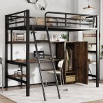 Lit mezzanine enfant 90200 cm, rangement  plusieurs niveaux, avec bureau et penderie, sans matelas, ...