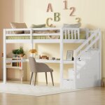 Wishdor - lit mezzanine avec bureau, lit mezzanine enfant 90x200 cm avec tiroirs de rangement, cadre ...