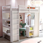 Lit mezzanine enfant 90x190 cm avec rangement multi - niveaux, sommier � lattes, tiroir amovible et �tag�res, ...