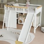 Lit mezzanine enfant 90x200 cm avec escalier, toboggan, penderie et étagères de rangement, barrière sécurisée ... Lit mezzanine enfant 90x200 cm avec escalier, toboggan, penderie et étagères de rangement, barrière sécurisée ...