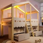 Modernluxe ? lit mezzanine enfant 90x200 cm ? forme maison avec 2 tiroirs ? �clairage led ? bois massif ...