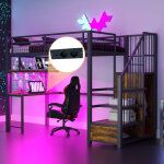 Lit mezzanine enfant 90x200 cm en m�tal , avec bureau, �chelle de rangement et armoire int�gr�e, sans ...