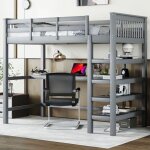 Lit mezzanine enfant 90x200cm - 2 places - avec bureau et �tag�res de rangement - bois de pin et mdf ...
