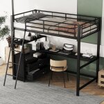 Lit mezzanine enfant 90x200cm avec barrière de sécurité, avec bureau en l et 2 tiroirs, lit structure ... Lit mezzanine enfant 90x200cm avec barrière de sécurité, avec bureau en l et 2 tiroirs, lit structure ...
