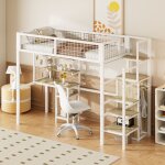 Lit mezzanine enfant 90x200cm, avec Échelle sécurisée et armoire ?rangement pratique, métal, sans matelas, ... Lit mezzanine enfant 90x200cm, avec Échelle sécurisée et armoire ?rangement pratique, métal, sans matelas, ...