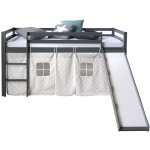 D�coshop26 - lit mezzanine pour enfant 90x200cm avec �chelle toboggan en bois gris avec tissu �toile ...
