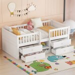 Lit mezzanine enfant 90x200cm - lit mi - hauteur avec 4 tiroirs, balustrade, chelle - sans matelas - ...
