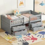 Lit mezzanine enfant 90x200cm - lit mi - hauteur avec 4 tiroirs, balustrade, chelle - sans matelas - ...
