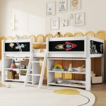Lit mezzanine enfant 90x200cm - lit mi - hauteur avec tagres de rangement, balustrade, chelle - sans ...