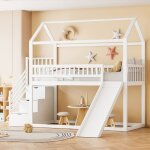 Lit mezzanine enfant 90x200cm avec toboggan et �chelle de rangement, lit ado / simple, antichute, mdf, ...