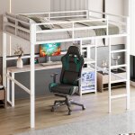 Lit mezzanine enfant adulte 140�200 cm, lit ado, avec bureau et prise, usb + type - c, antichute, sans ...