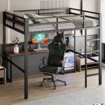Lit mezzanine enfant adulte 140�200 cm, lit ado, avec bureau et prise, usb + type - c, antichute, sans ...