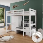 Hauss spole - lit mezzanine enfant en bois 90200cm avec armoire et canap, 3 coussins, antichute, sans ...