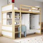 Lit mezzanine enfant en bois 90×200cm, bureau + armoire 2 tiroirs, sans matelas, antichute, naturel + ... Lit mezzanine enfant en bois 90×200cm, bureau + armoire 2 tiroirs, sans matelas, antichute, naturel + ...