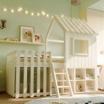 Lit mezzanine enfant en bois 90×200cm avec rangement ouvert, lit cabane, design en forme de maison, antichute, ... Lit mezzanine enfant en bois 90×200cm avec rangement ouvert, lit cabane, design en forme de maison, antichute, ...