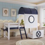 Hauss spole - lit mezzanine enfant en bois 90x200cm, lit cabane avec 1 tiroir et 1 tagre, lit simple, ...