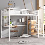 Hauss spole - lit mezzanine enfant en m�tal 90x200cm avec bureau et penderie, lit ado, antichute, sans ...