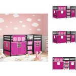 Lit mezzanine enfants avec rideaux sans matelas rose 80x200cm - lit mezzanine enfant - lit plateforme ...