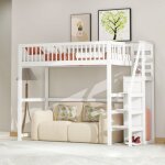 Lit mezzanine, lit enfant, support de rangement pour escalier, armoire simple, en bois, 90x200cm, blanc ...