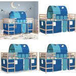 Lit mezzanine enfants avec tunnel sans matelas bleu 90x190 cm - lit mezzanine enfant - lit plateforme ...