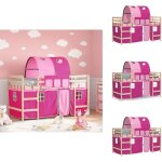 Lit mezzanine enfants avec tunnel sans matelas rose 90x190 cm - lit mezzanine enfant - lit plateforme ...