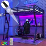 Lit mezzanine �quip�e 140x200 : led, prises usb / courant, console et bureau. escalier rampe, couleur ...