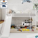 Lit mezzanine en mtal 90x190 - cadre de lit en forme de maison avec toboggan, parfait pour la chambre ...