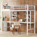 Lit mezzanine en métal 90x200cm pour enfants - cadre de lit en fer lit surélevé avec bureau pour étude ... Lit mezzanine en métal 90x200cm pour enfants - cadre de lit en fer lit surélevé avec bureau pour étude ...