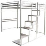 Lit mezzanine en m�tal avec escalier  lena  - 140 x 190 cm - blanc