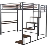Habitat et jardin - lit mezzanine en m�tal avec escalier 'lena' - 140 x 200 cm - noir et marron noyer ...