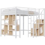 Gutent - lit mezzanine polyvalent 140 x 200 cm, lit en m�tal avec espace de rangement, �tag�res et escalier, ...