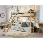 Kids literie - lit mezzanine et canape safino 90 x 200 / 140 x 200 pin - gris Kids literie - lit mezzanine et canape safino 90 x 200 / 140 x 200 pin - gris