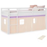 Lit mezzanine avec sommier  lattes 90x200cm avec chelle en bois laqu blanc et toile beige - lilas ...