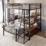 Lit mezzanine lit superpos 140x200 cm, lit multifonctionnel avec rangement, structure en mtal, blanc, ...